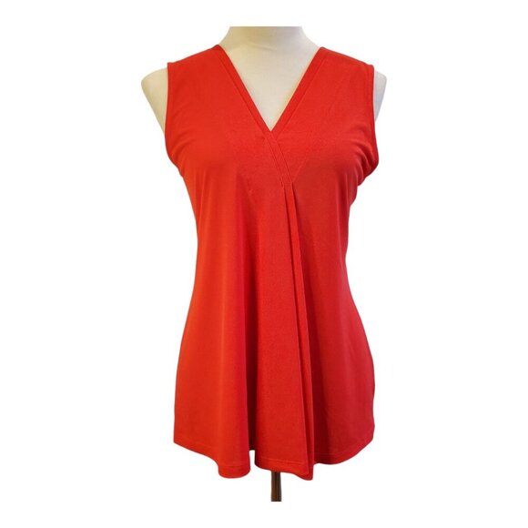 DANA BUCHMAN SZ M Bright Red Sleeveless Pleat Front Stretch Knit Top - Picture 2 of 7